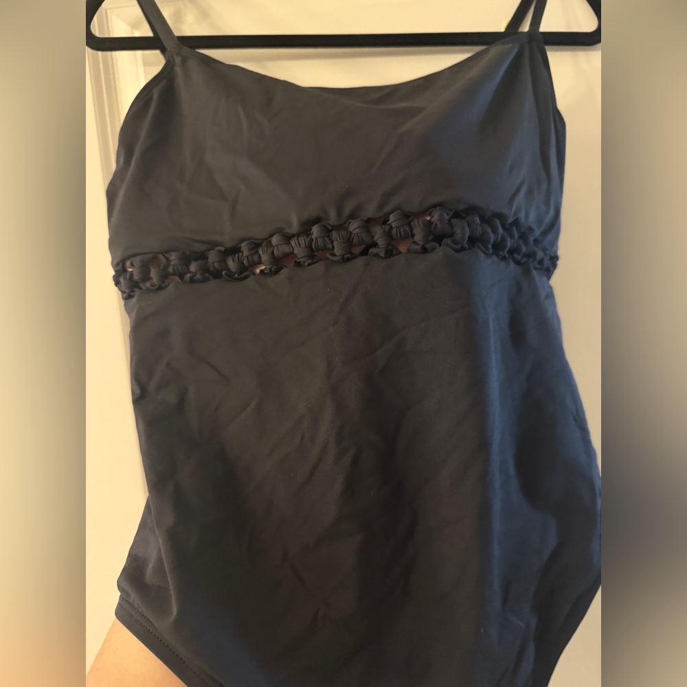 Black One-Piece Swimsuit with Braided Detail Sz 12